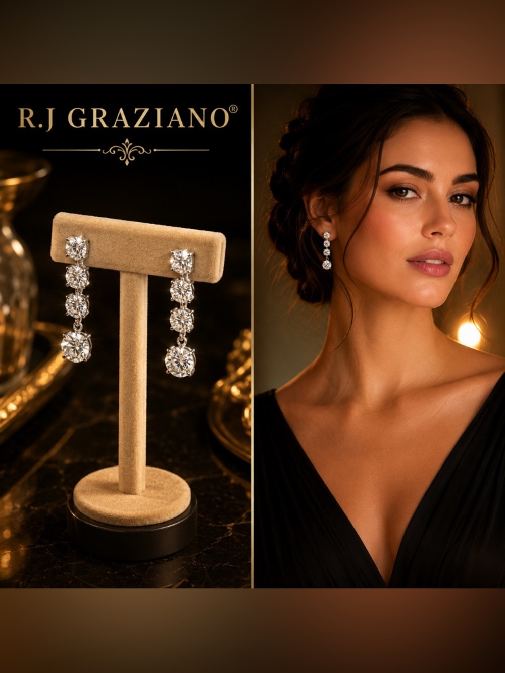 R.J. Graziano Silver Crystal Drop Earrings - Clear Dangle